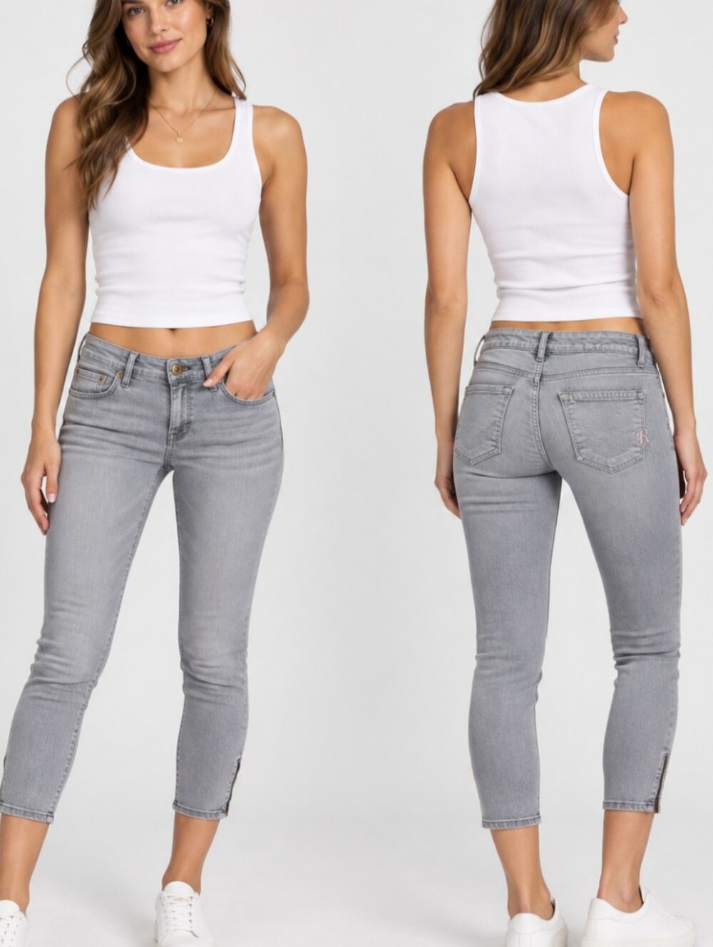 Rich & Skinny 24 Ankle-Zip Stretch Capri Jeans Light Gray Y2K